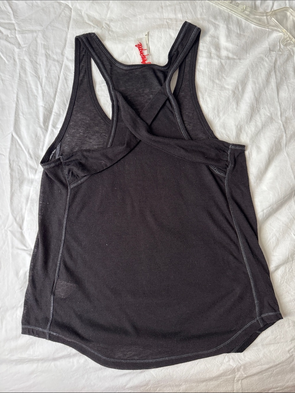 Free People Black Ribbed Racerback Tank with Contrast Stitching - Picture 3 of 4